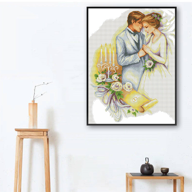 53X67CM Wedding 3 strands 11CT Stamped Cross Stitch Full Range of Embroidery Starter Kit for Beginners Pre-Printed Pattern