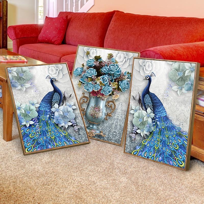 120x55CM 3pcs peacock 5D Full Diamond Painting NO FRAME M8344