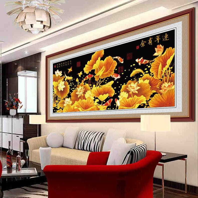 150x62CM 9 gold fish 5D Full Diamond Painting NO Frame Round diamond