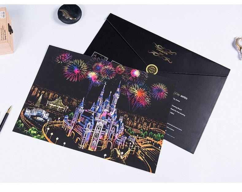 Scratch Art Paper Painting Sketch Scratch Painting Creative Gift Scratch Board for Adult and Kids with 5 Tools-Dream Castle