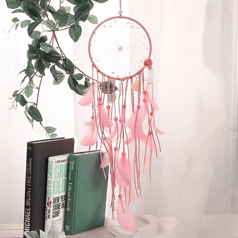 Handmade Dream Catcher With Light Room Decor Feather Weaving Wind Chimes Religious Mascot