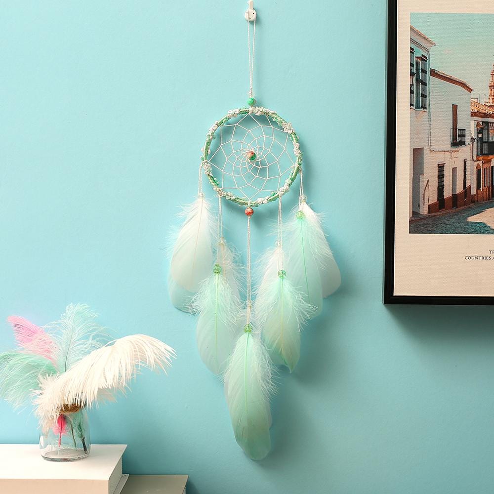 Handmade Dream Catcher With Light Room Decor Feather Weaving Wind Chimes Religious Masco