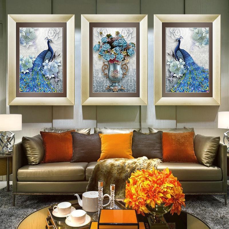 120x55CM 3pcs peacock 5D Full Diamond Painting NO FRAME M8344