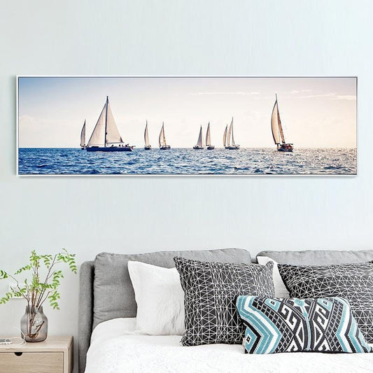 140x40cm Distant sailing boat Cross Stitch Kits 11CT Stamped Full Range of Embroidery Starter Kit for Beginners Pre-Printed Pattern