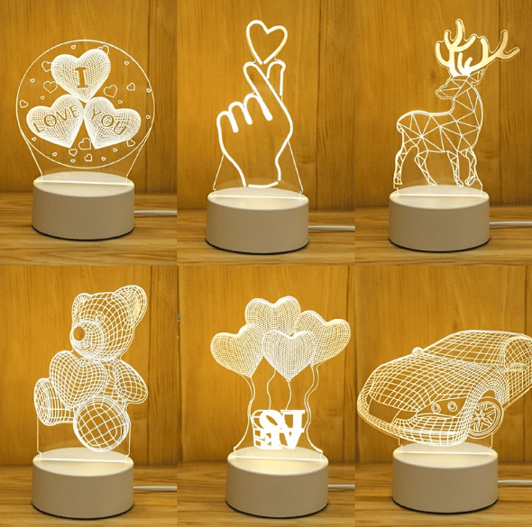 3D Colorful Charging Night Light Bedside LED Lamp Various Shapes Creative Gif-Love balloon