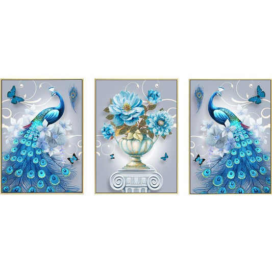 135x60CM 3PCS blue peacock 5D Full Diamond Painting NO FRAME A9225