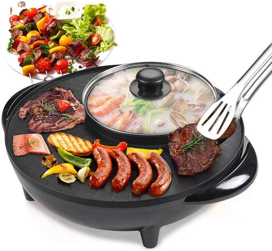 ❥❥❥Smokeless Non-Stick Indoor 2 in 1 BBQ Grill & Hot Pot