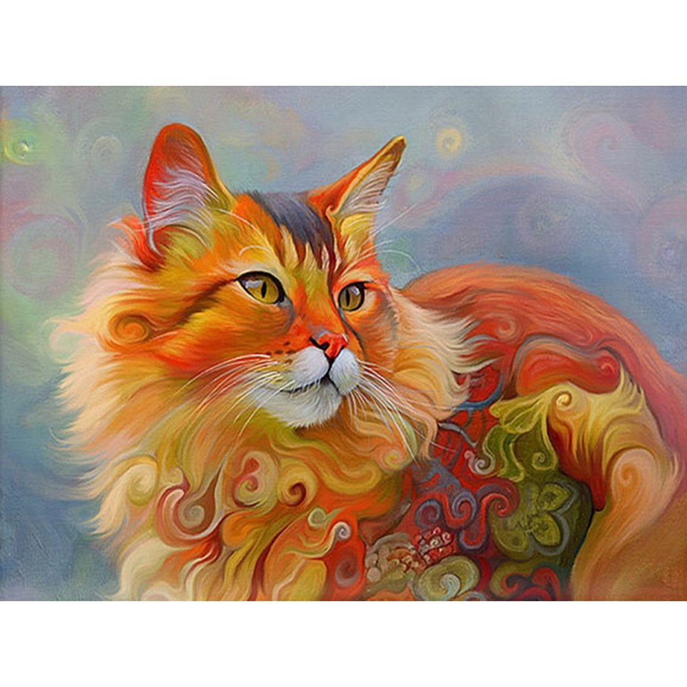 30x40cm Color Cat  Cross Stitch Kits 11CT Stamped  Full Range of Embroidery Starter Kit for Beginners Pre-Printed Pattern