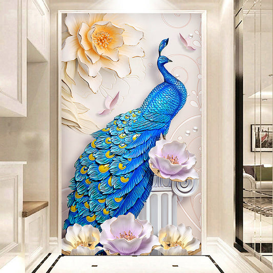 60x100CM - Blue Peacock DIY 5D full Diamond Painting no frame