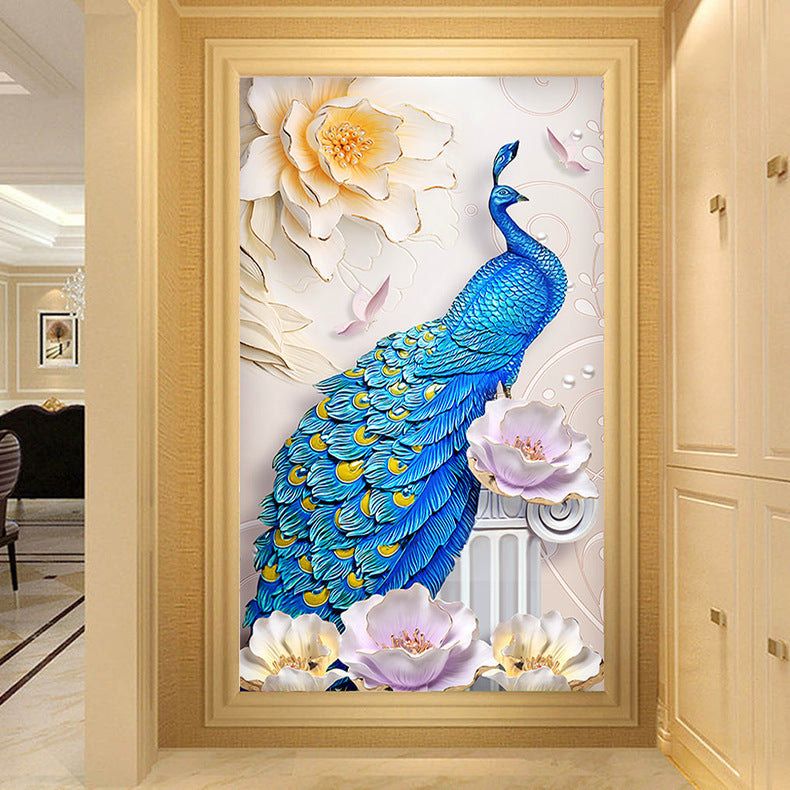 60x100CM - Blue Peacock DIY 5D full Diamond Painting no frame