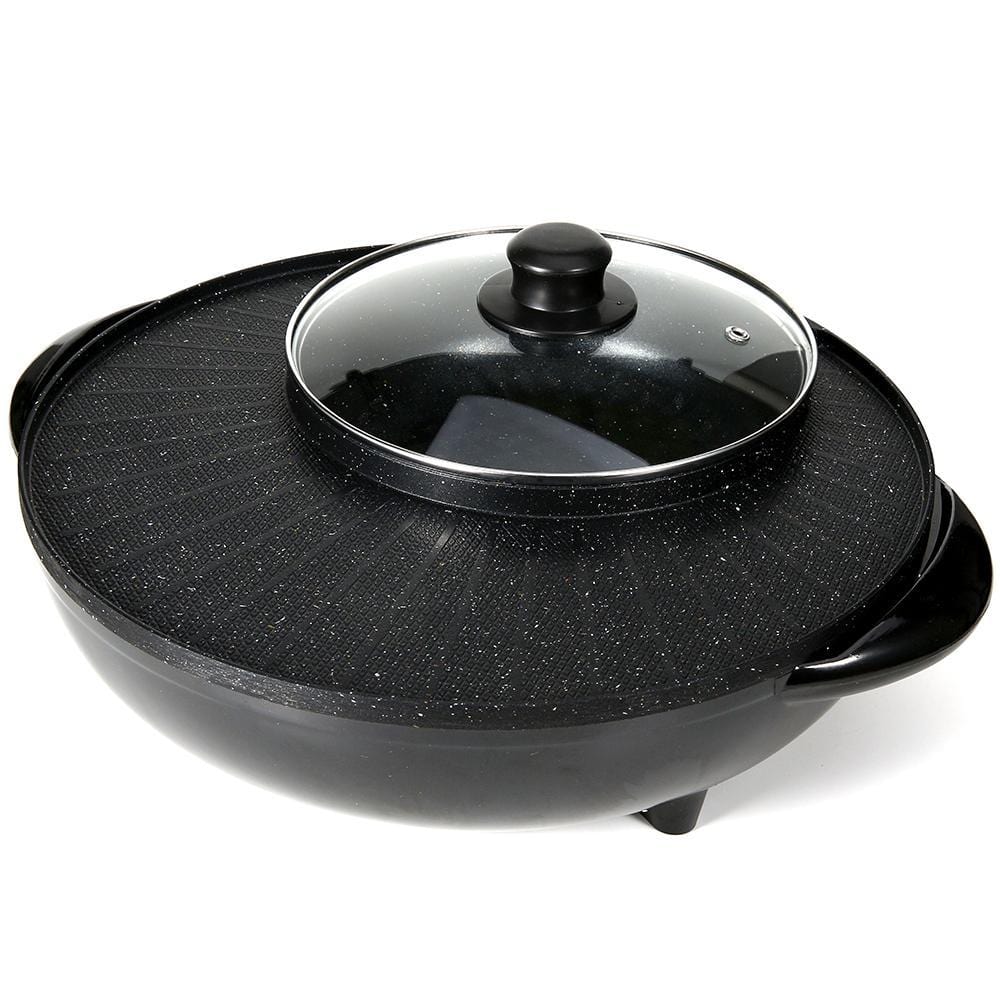 ❥❥❥Smokeless Non-Stick Indoor 2 in 1 BBQ Grill & Hot Pot