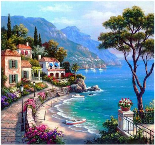 60x80cm seaside landscape 5D Full Diamond Painting DIY Pictures House