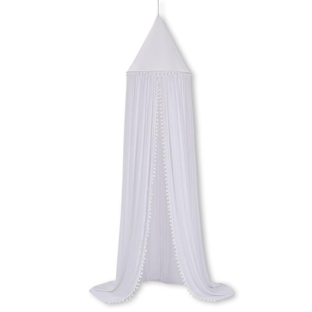 Cotton Bed Canopy with Pom Pom for Kids Room Hanging Nook Castle Tent Nursery Play Decor for Baby