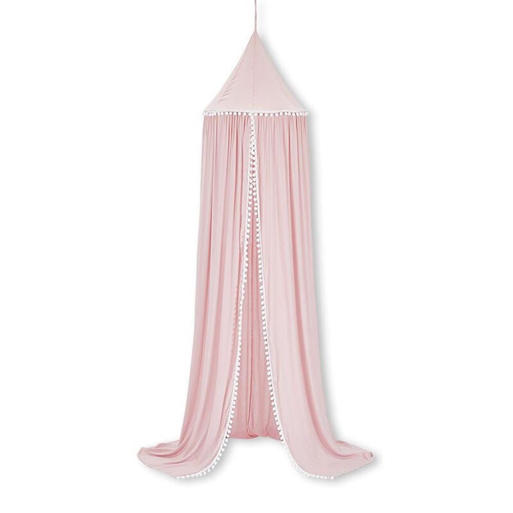 Cotton Bed Canopy with Pom Pom for Kids Room Hanging Nook Castle Tent Nursery Play Decor for Baby