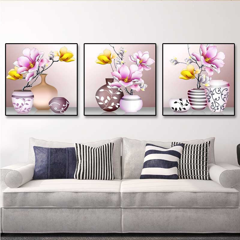 120x40cm  3PCS Pink Vase 5d diy diamond painting full drill NO FRAME A6897