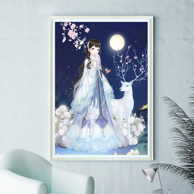 60x80CM - Deer and Girl DIY 5D full Diamond Painting no frame