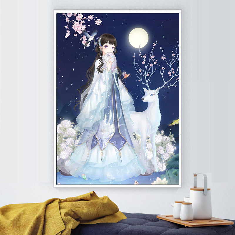 60x80CM - Deer and Girl DIY 5D full Diamond Painting no frame