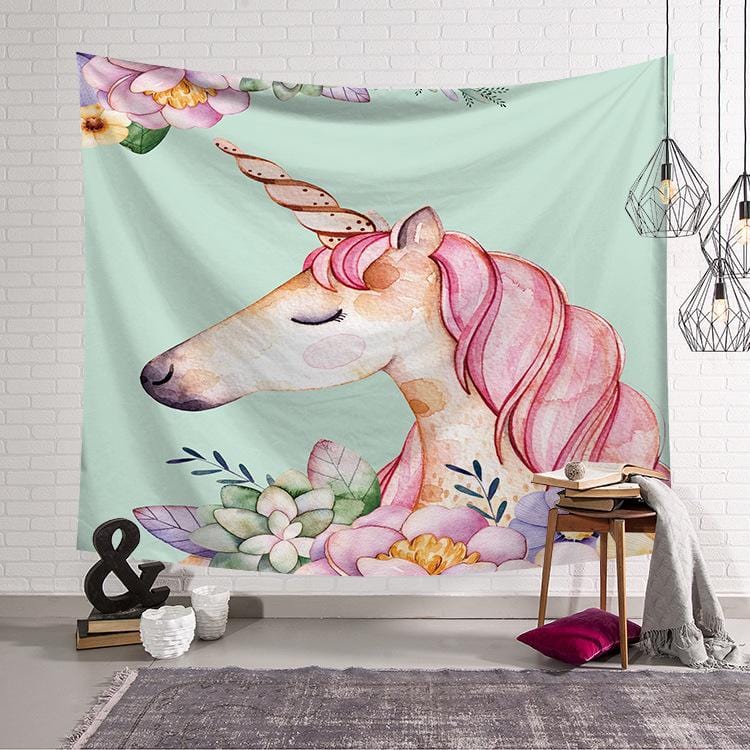 200 x150( Velvet) ins fashion wall green unicorn tapestry