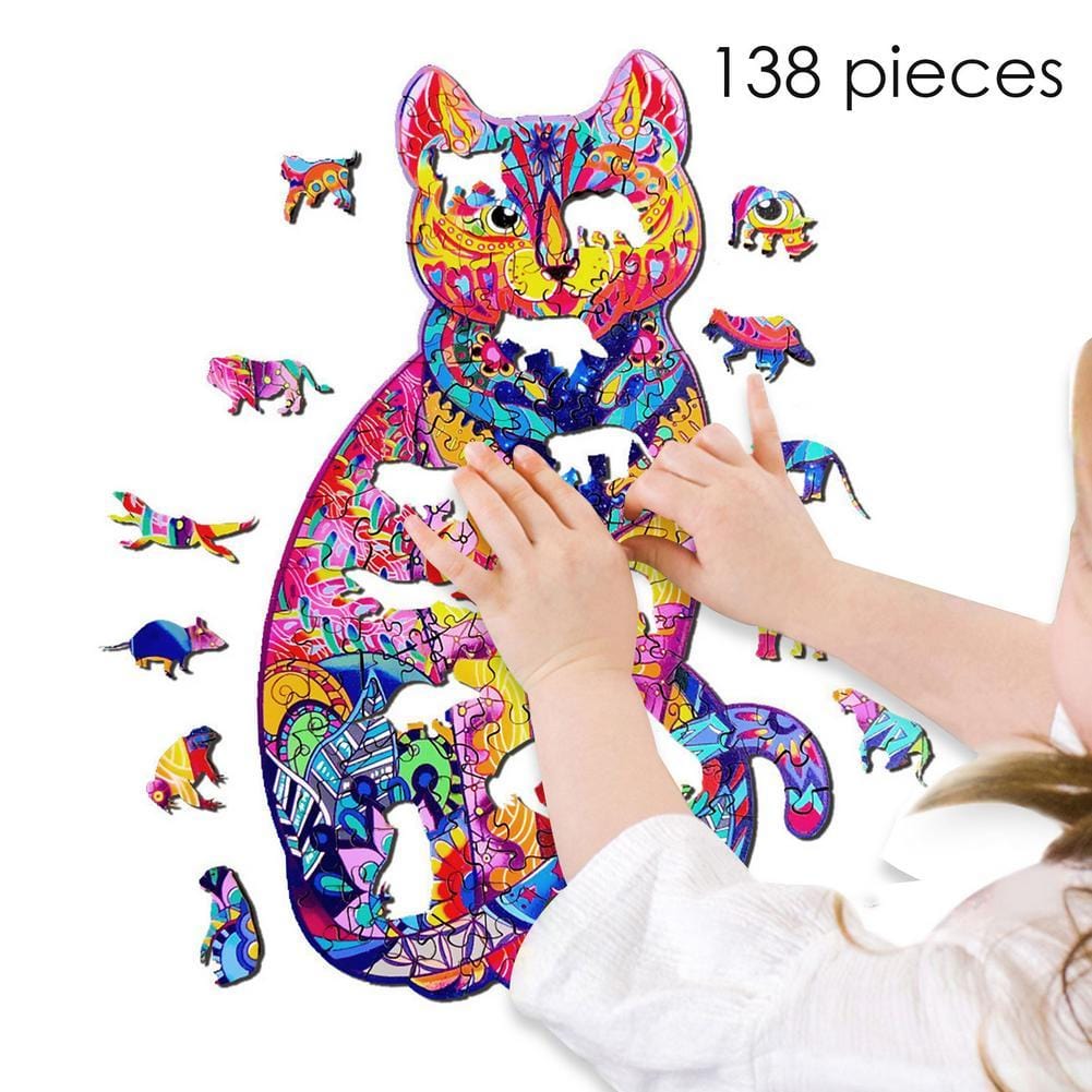 Cat Fish Unique Wooden animal Jigsaw Puzzles Mysterious Chameleon Puzzle Fabulous Gift Interactive Games Toy