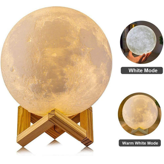 2 Colors Moonlight 3D Print Moon Lunar Lamp Night Light Remote USB Rechargeable Nightlight Touch
