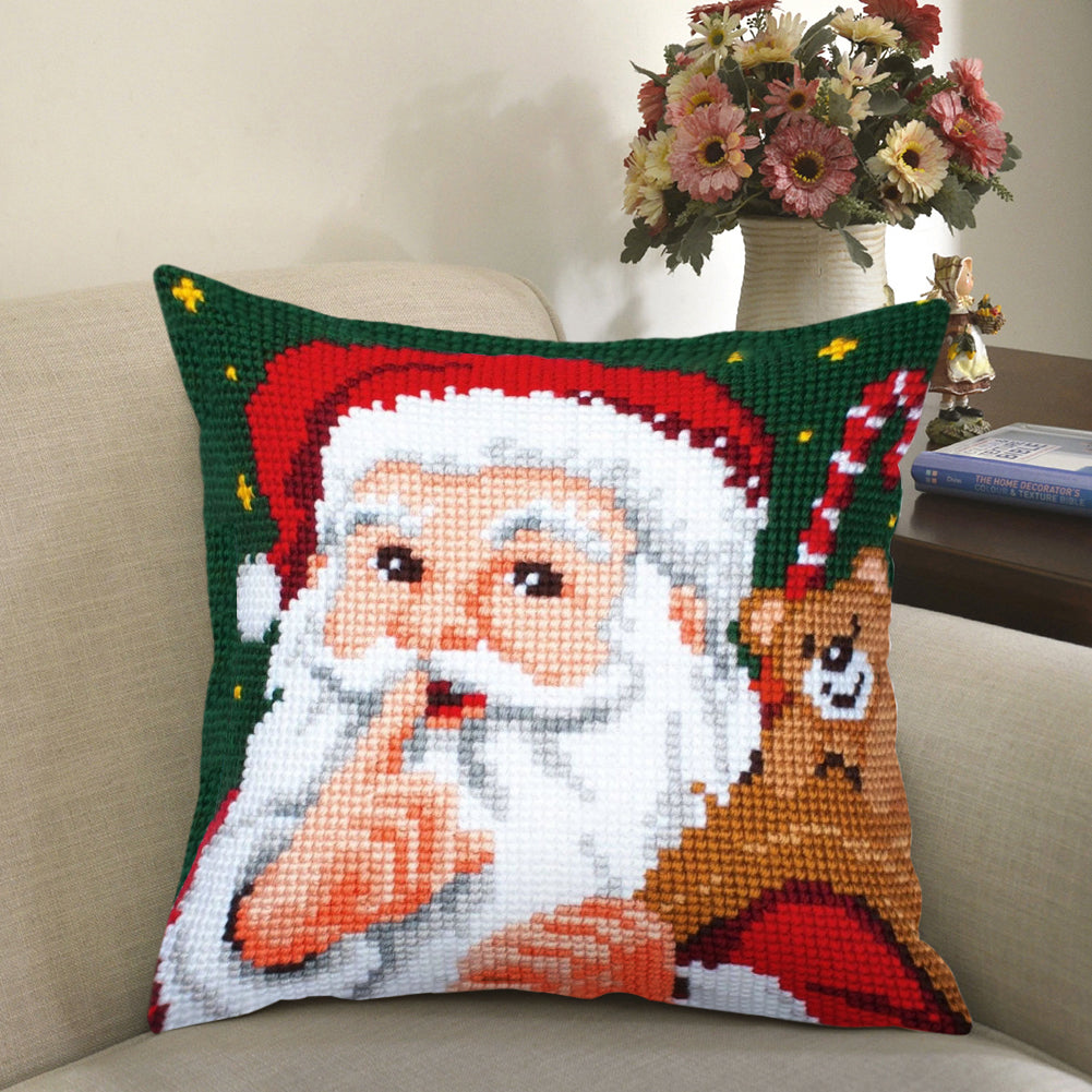 Christmas Santa Claus DIY Embroidery Pillow Case DIY Cross Stitch Needlework Sets Home Decoration(Pillow core not included)