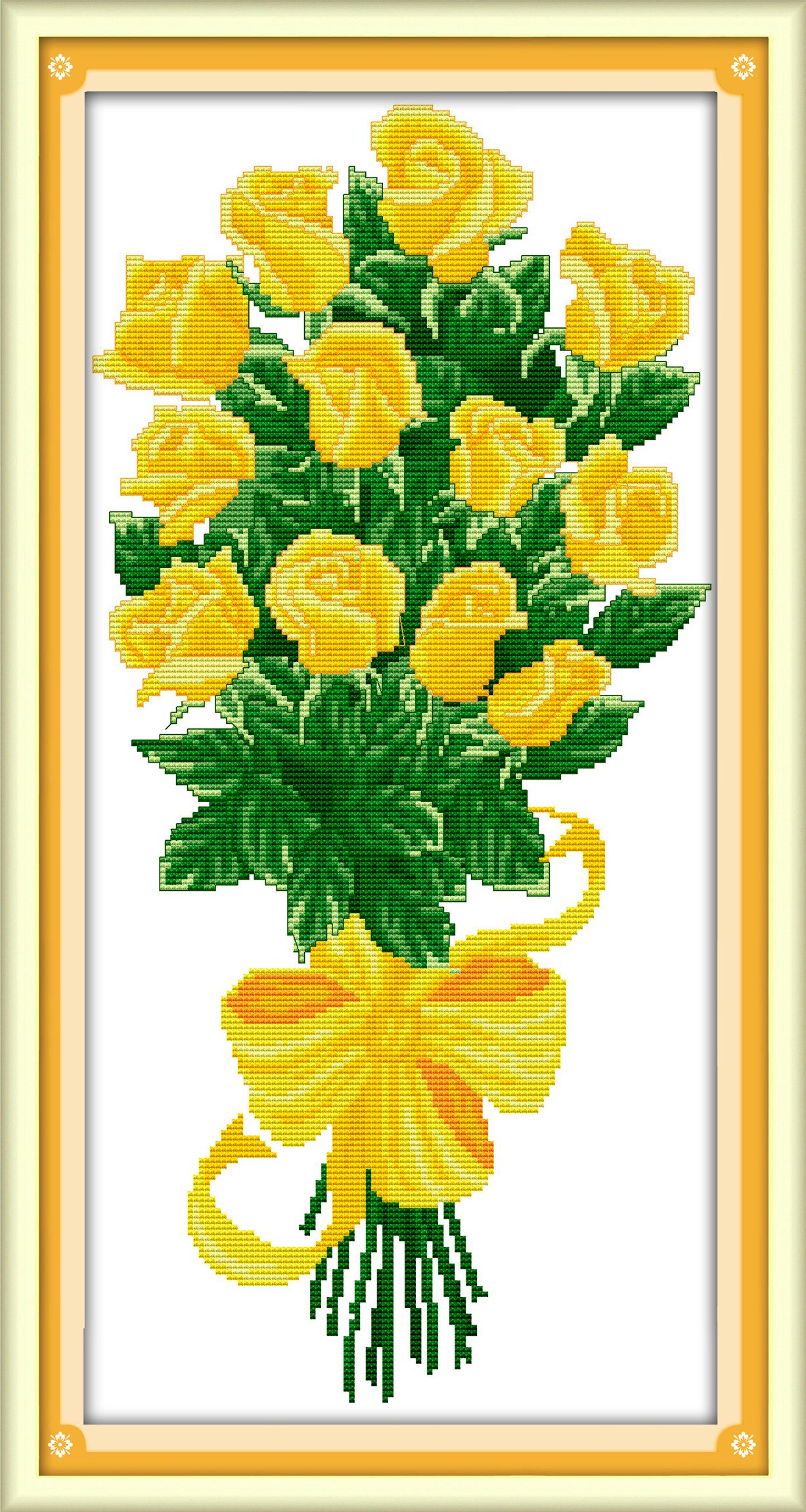 36×66cm Yellow Flower Gift Cross Stitch Kits 11CT Stamped Full Range of Embroidery Starter Kit for Beginners Pre-Printed Pattern