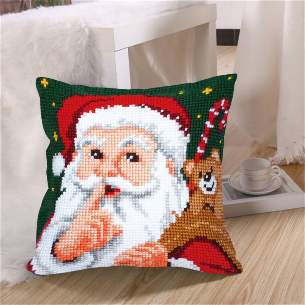 Christmas Santa Claus DIY Embroidery Pillow Case DIY Cross Stitch Needlework Sets Home Decoration(Pillow core not included)