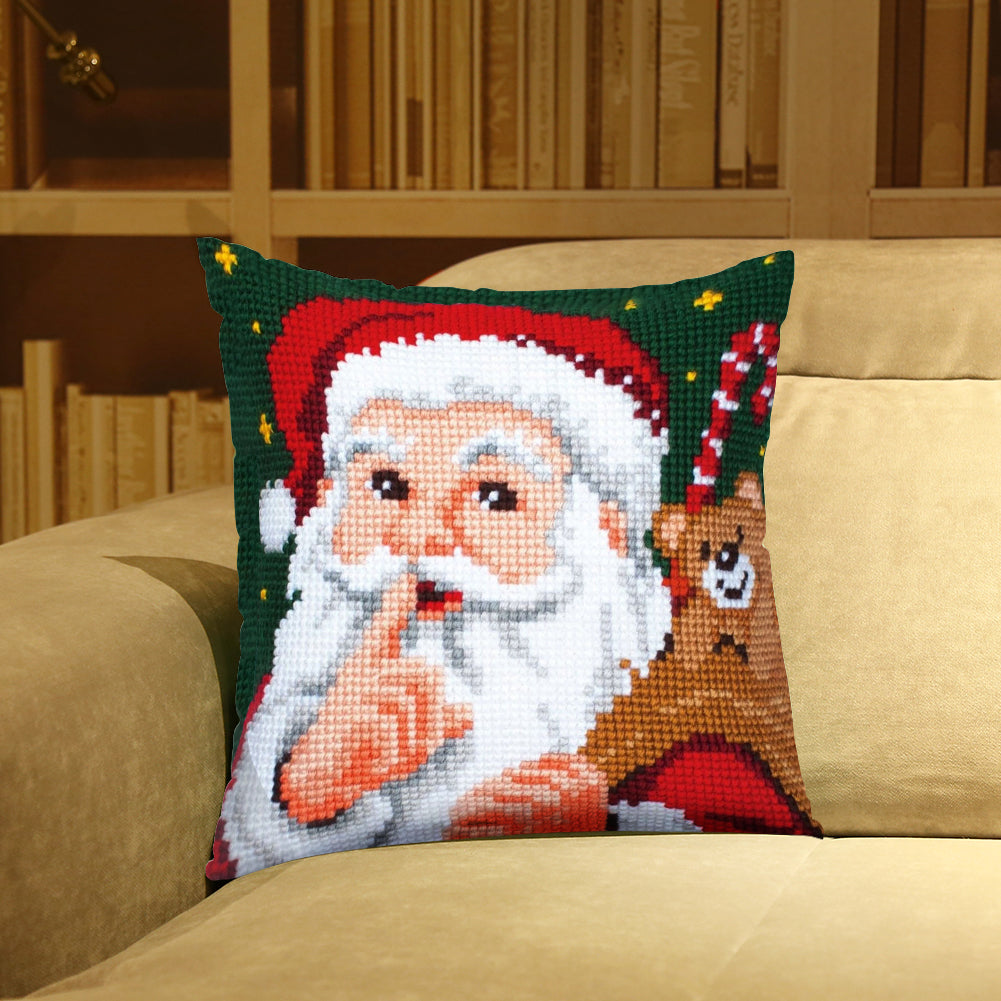 Christmas Santa Claus DIY Embroidery Pillow Case DIY Cross Stitch Needlework Sets Home Decoration(Pillow core not included)