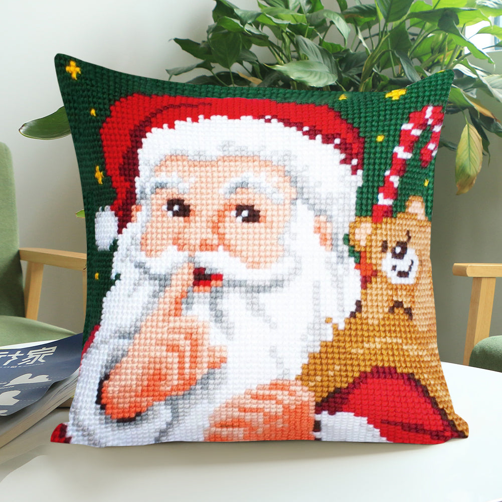 Christmas Santa Claus DIY Embroidery Pillow Case DIY Cross Stitch Needlework Sets Home Decoration(Pillow core not included)