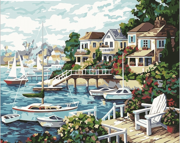 Seaside Town No Framed DIY Oil Painting By Numbers Canvas Wall Art For Living Room Home Decor 40*50CM