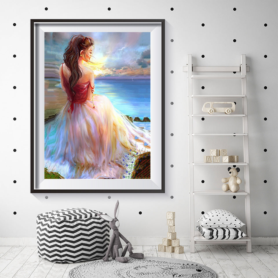 45x60cm girl on the beach 5d diy diamond painting full drill NO FRAME