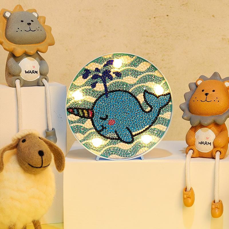 15X15CM whale with frame LED 5D Kids Diamond Painting