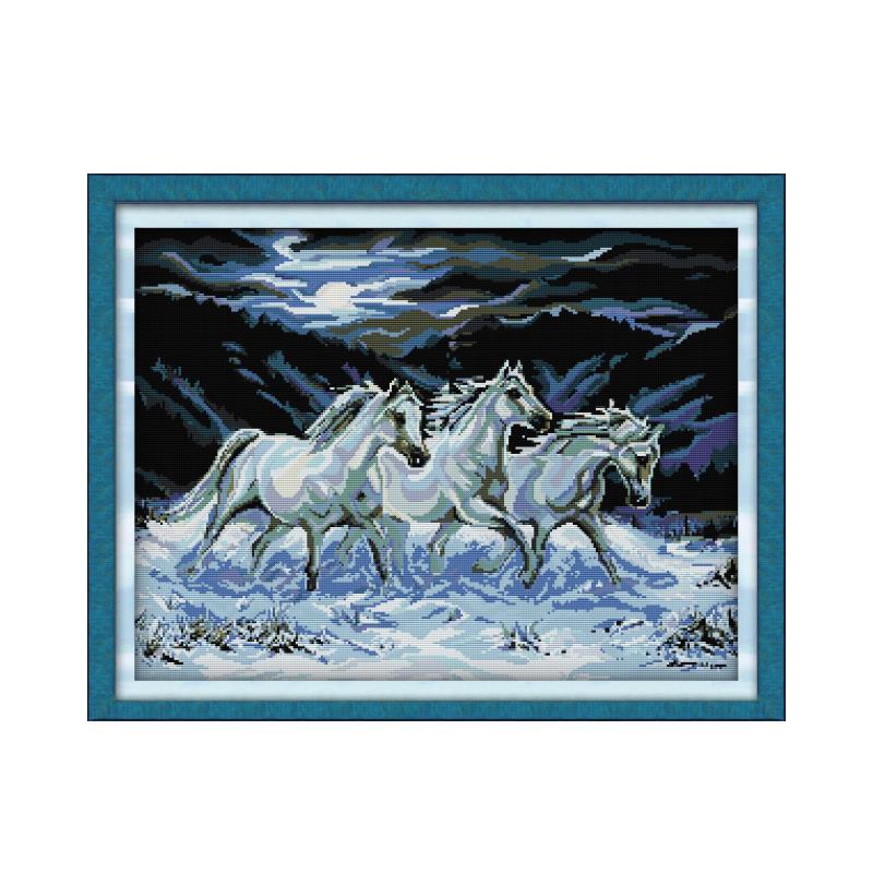 71×56cm Three Horse Cross Stitch Kits 11CT Stamped  Full Range of Embroidery Starter Kit for Beginners Pre-Printed Pattern