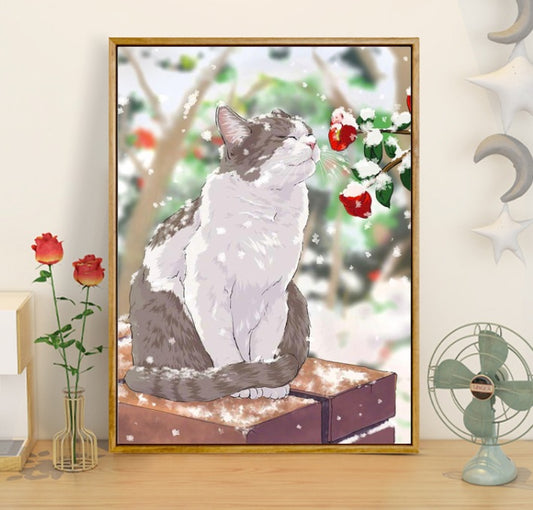 60x80CM - Snow Cat DIY 5D full Diamond Painting no frame