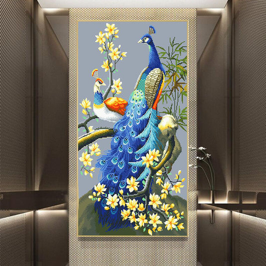 50x80cm New Peacock 3 strands 14CT Stamped Cross Stitch Full Range of Embroidery Starter Kit for Beginners Pre-Printed Pattern