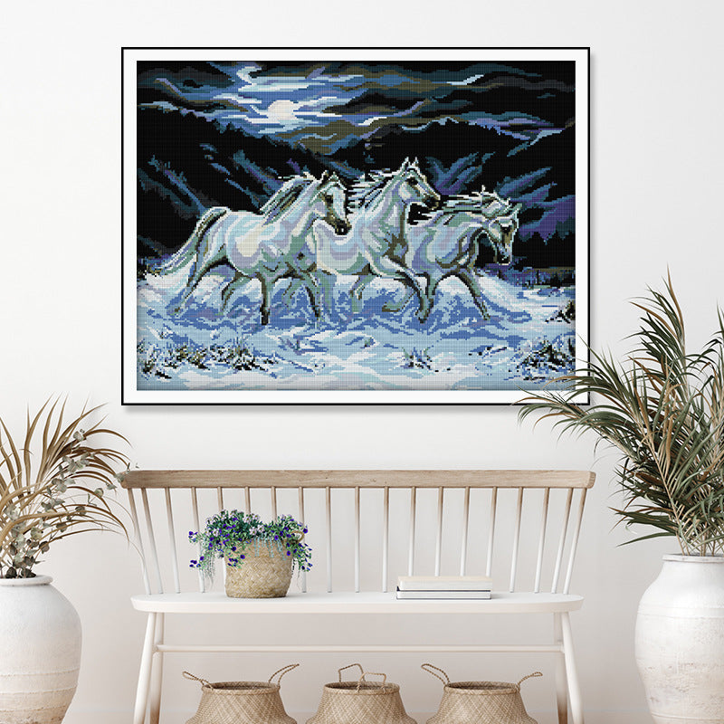 71×56cm Three Horse Cross Stitch Kits 11CT Stamped  Full Range of Embroidery Starter Kit for Beginners Pre-Printed Pattern