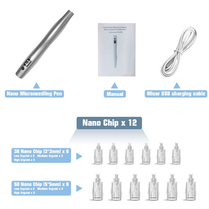 Microneedling Pen Kit with 12 pcs Replacement Microneedle Derma Roller, Microdermabrasion Beauty Dermar Pen Titanium Micro Needles Skin Roller