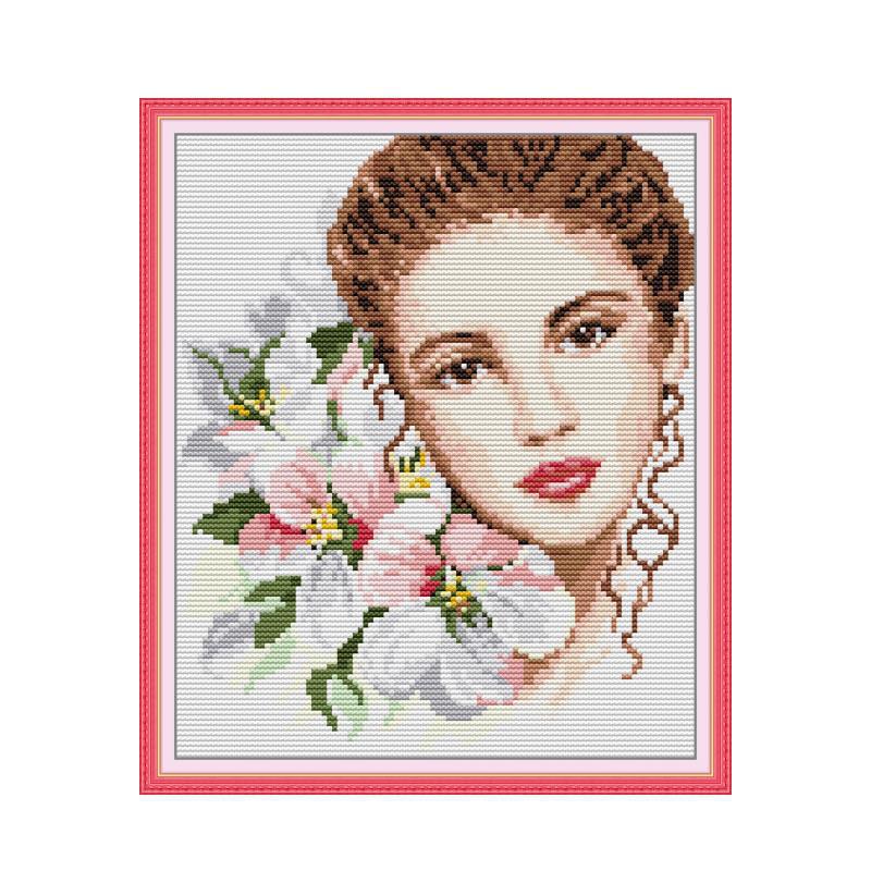 32x37cm Beautiful Girl Cross Stitch Kits 11CT Stamped Full Range of Embroidery Starter Kit for Beginners Pre-Printed Pattern