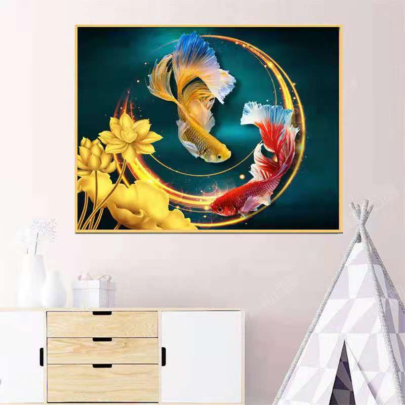 60x45cm koi gold lotus 5d diy diamond painting full drill NO FRAME