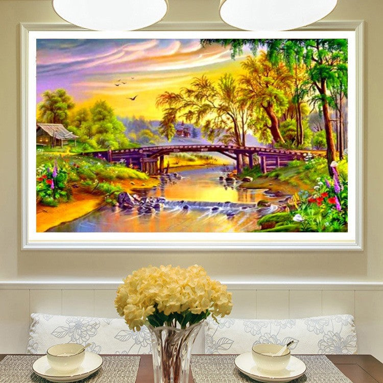 80x60CM-Sunset bridge- DIY 5D full Diamond Painting  R1529 (AB Beads)