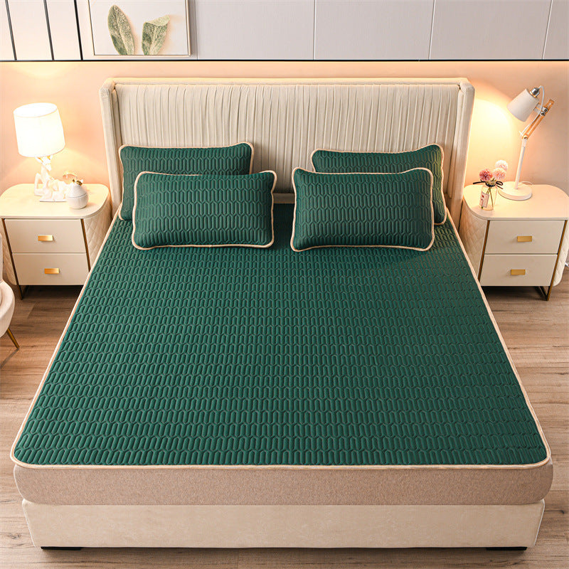 Solid color series-3pcs Summer Cool Latex Bed Mat Set Anti-skid Sleeping Mat with Pillowcase Bed Protection Pad Ins Bedding Home Room Decor