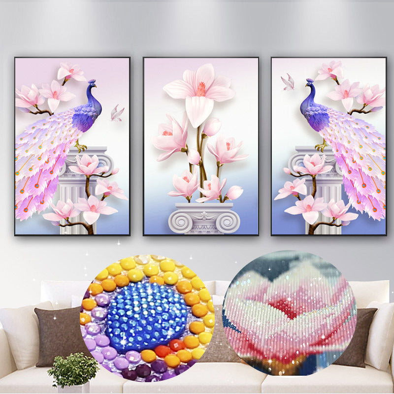 100x50cm Pink Peacock with special beads 5d diy diamond painting full drill NO FRAME