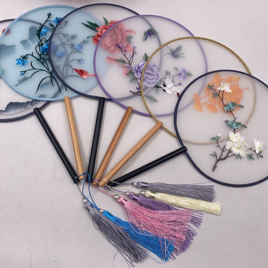 Embroidered Round Fan silk Fan For Wedding Event Party Decor Gift (9  styles  available)