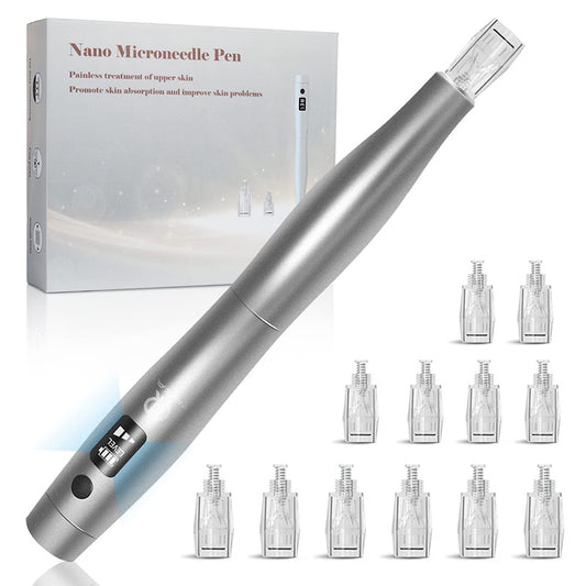 Microneedling Pen Kit with 12 pcs Replacement Microneedle Derma Roller, Microdermabrasion Beauty Dermar Pen Titanium Micro Needles Skin Roller