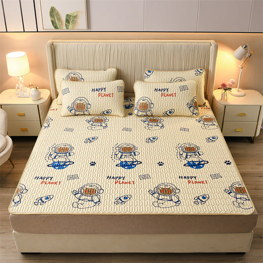 Space bear-3pcs Summer Cool Latex Bed Mat Set Anti-skid Sleeping Mat with Pillowcase Bed Protection Pad Ins Bedding Home Room Decor