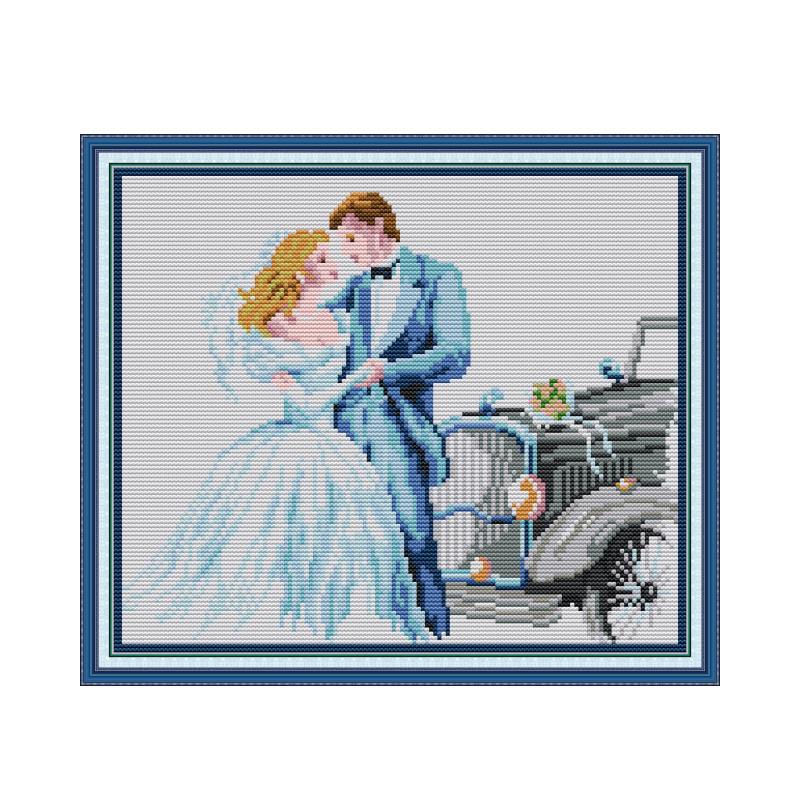 41×36CM Wedding Cross Stitch Kits 11CT Stamped Full Range of Embroidery Starter Kit for Beginners Pre-Printed Pattern