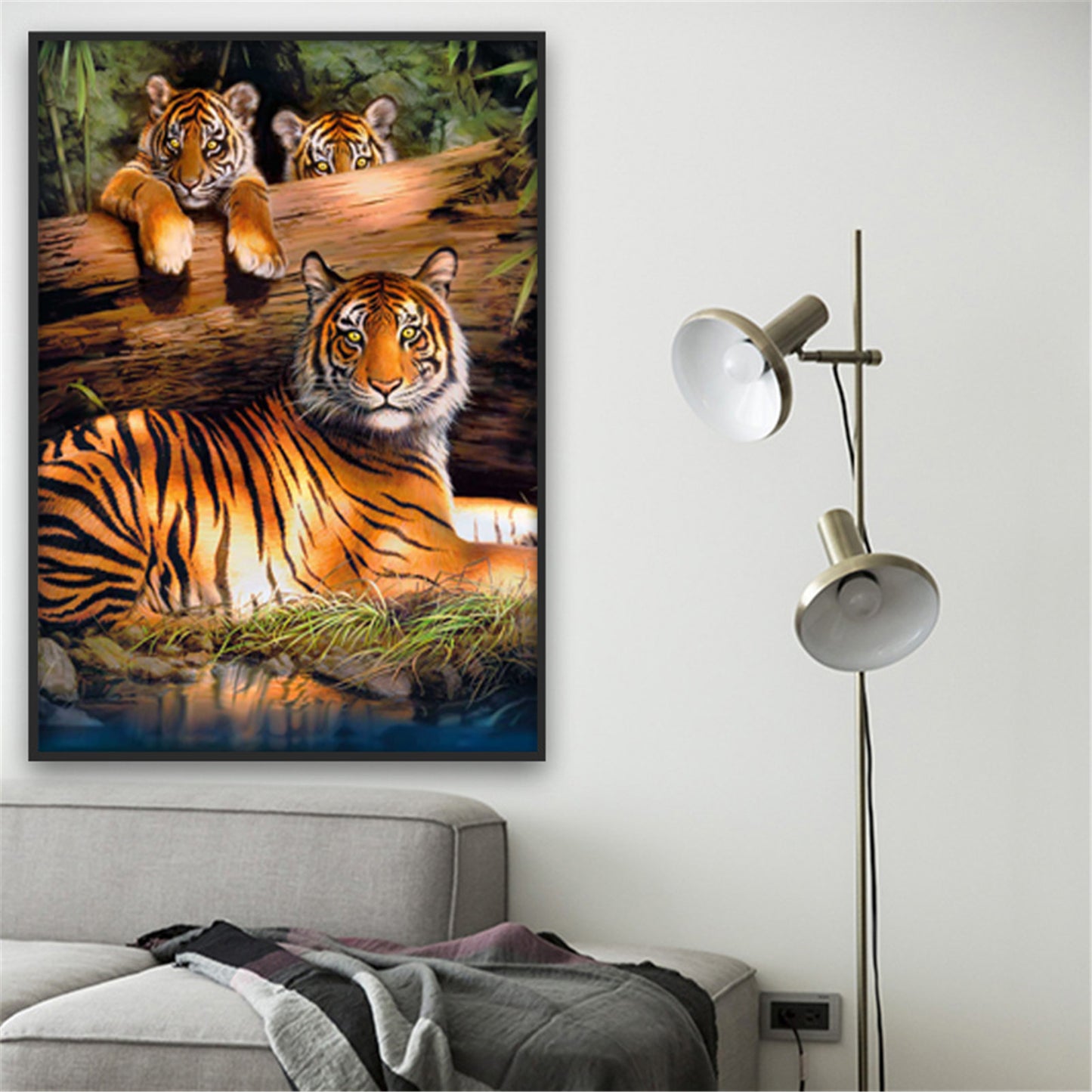 60x90CM-Tiger family - DIY 5D full Diamond Painting NO FRAMED  M4672