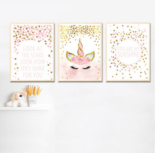 3pcs (each 30*40cm)Cute unicorn for nursery wall  baby room decoration 5d painting