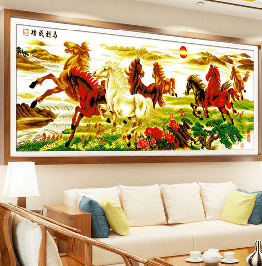 8 Horse 180cm×60cm Cross Stitch Kits 11CT Stamped Full Range of Embroidery Starter Kit for Beginners Pre-Printed Pattern