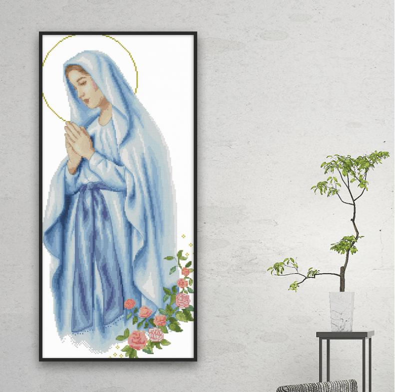 39x73cm Virgin Mary Cross Stitch Kits 11CT Stamped Full Range of Embroidery Starter Kit for Beginners Pre-Printed Pattern